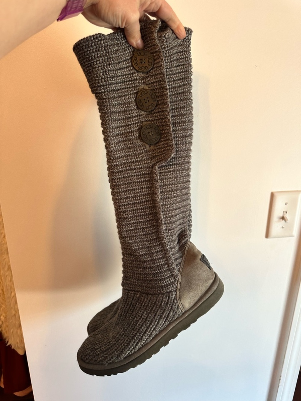 Women’s UGGS Knit Button Cuff Booties in Taupe - Picture 4 of 8